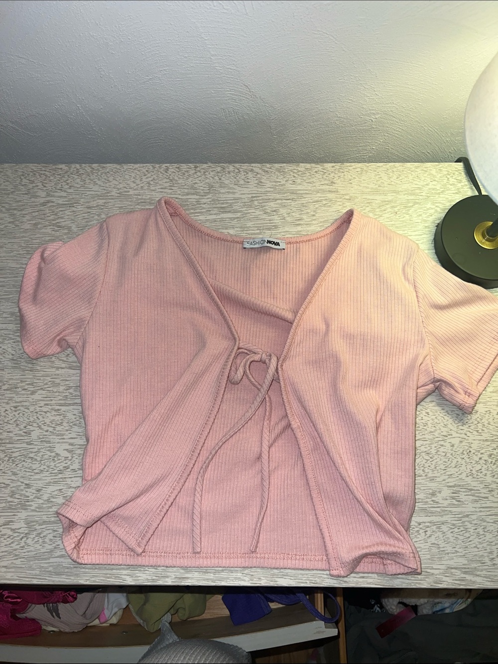 Fashion Nova Blush Ribbed Tie-Front Crop Top